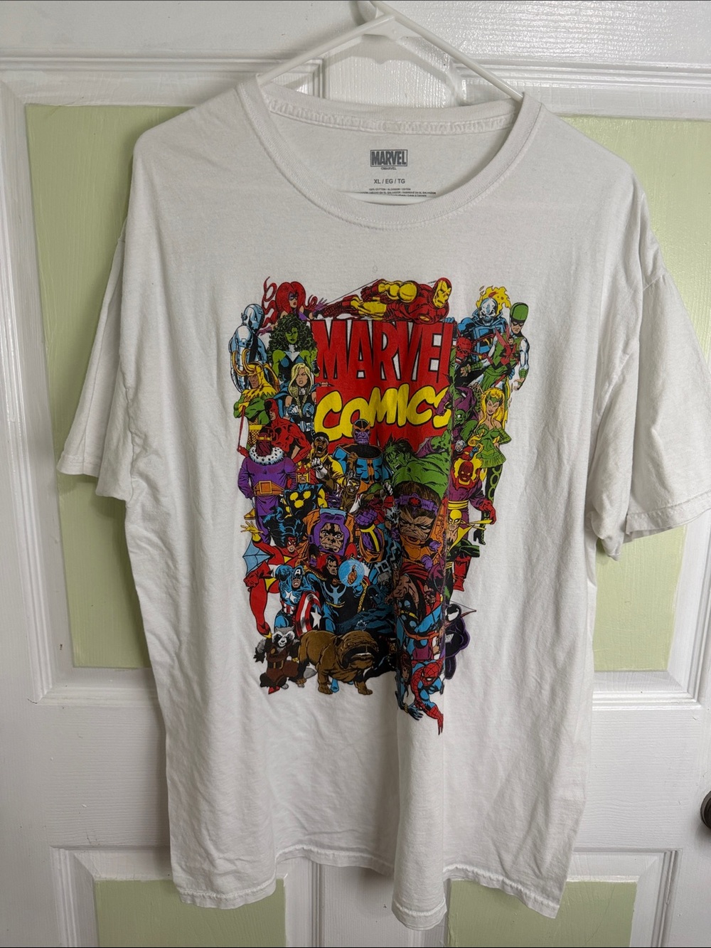 Marvel White Graphic Tee with Multicolor Comic Character Collage